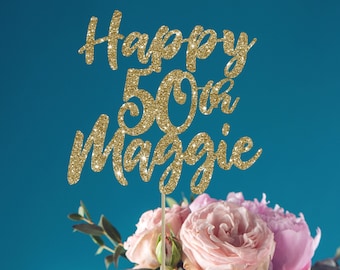 Custom 50th Birthday Cake Topper: Gold Party Decoration