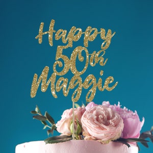 Birthday cake topper custom cake topper 50 birthday decoration birthday topper 50th birthday decor 50th birthday gold cake topper