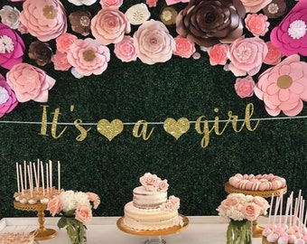 It's a girl banner, its a girl banner, baby shower banner, baby girl banner, girl baby shower decor, gold and pink baby shower decor