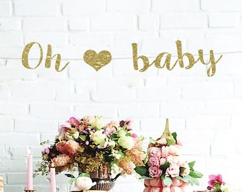 Oh baby banner, oh baby garland, baby shower banner, baby banner, baby shower decor, gold baby shower decor, oh baby sign