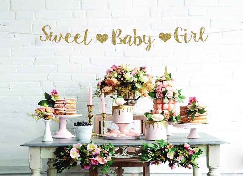 gold baby shower Sweet baby girl banner sweet baby girl sign baby shower banner baby banner baby shower deco baby shower gold banner
