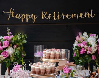 Glitter Happy Retirement Banner: Retirement Party Decor