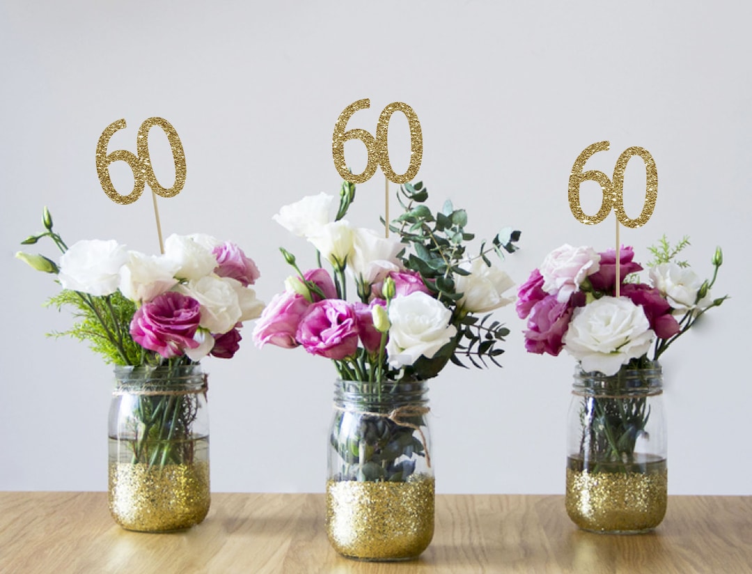 Gold Glitter 60th Birthday Centerpiece Sticks - Etsy, image size:1080x824