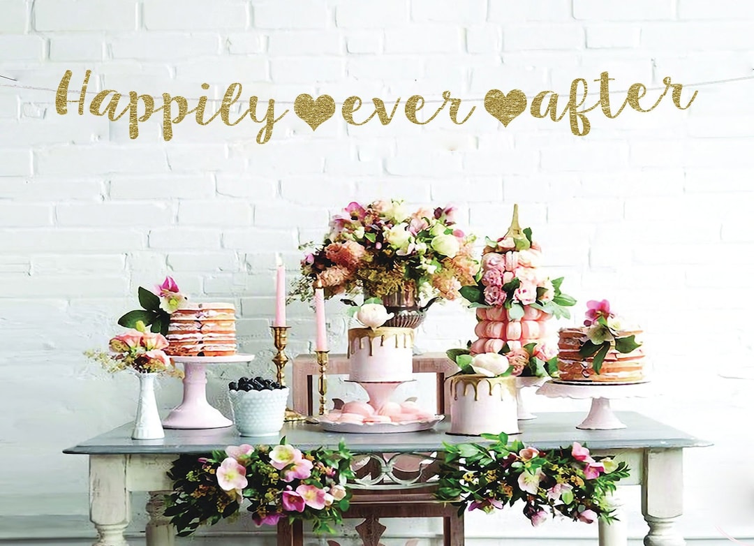 Happily Ever After Banner, Cursive Banner, Bachelorette Banners, Bridal ...