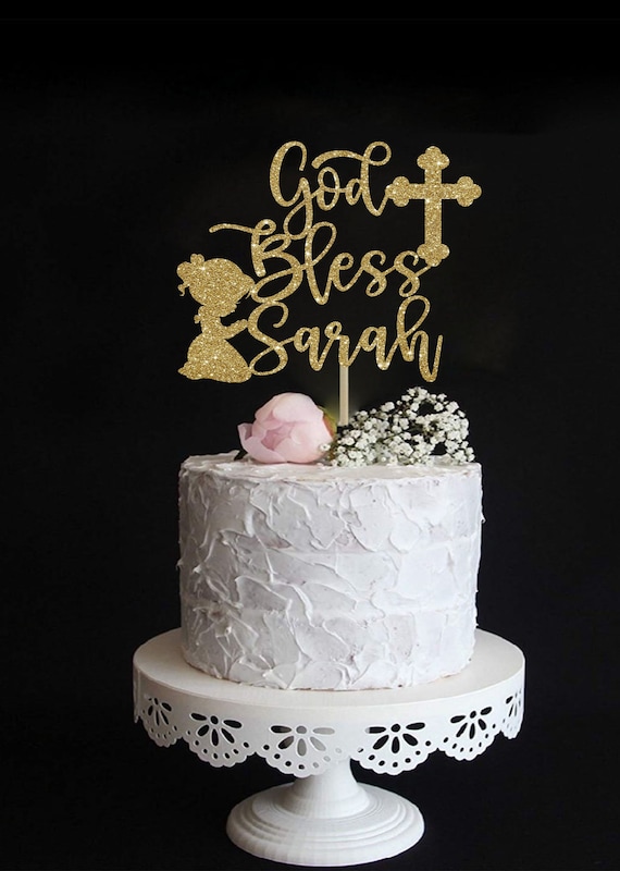 Baptism Cake Topper God Bless First Communion Cake Topper Etsy