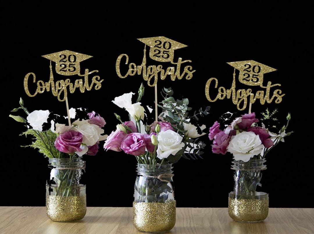 Gold Glitter Graduation Centerpiece: Class of 2025 Party Decor - Etsy, image size:1080x805