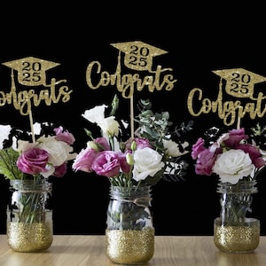 Graduation centerpiece grad centerpiece class of 2025 gold centerpiece graduation party grad decor congrats centerpiece grad party decor