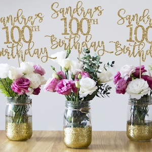 Gold Glitter 100th Birthday Centerpiece - Cardstock Party Decor