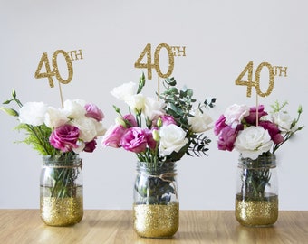 Gold Glitter 40th Birthday Centerpiece Sticks: Party Decor