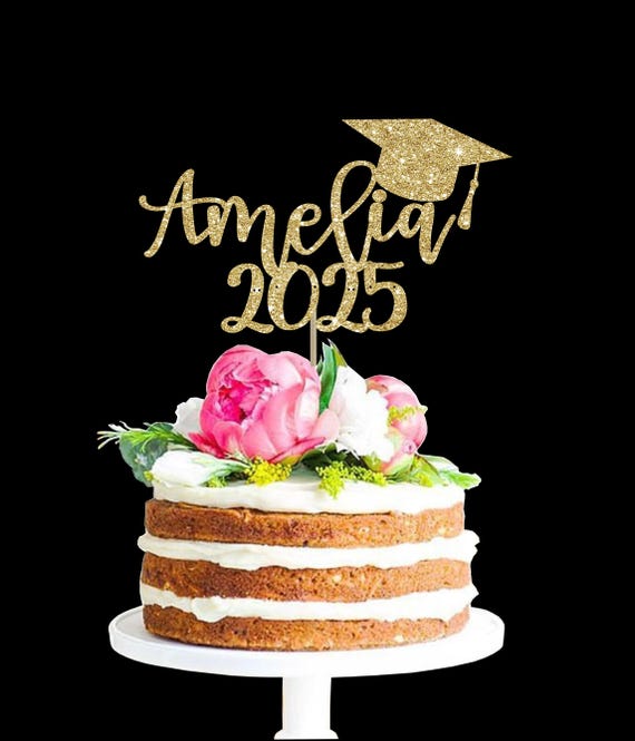1Pc Class Of 2025 Cake Topper Blue Glitter Graduation Cake Topper 2025 Graduation Cake Decorations For 2025 Congrats Grad Party Decorations