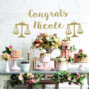 Personalized Law school graduation banner, lawyer graduation decorations, JD graduation, class of 2025, Congrats custom, law scales banner