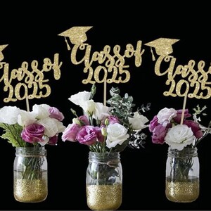 Graduation centerpiece grad centerpiece class of 2025 gold centerpiece graduation party grad decor congrats centerpiece grad party decor