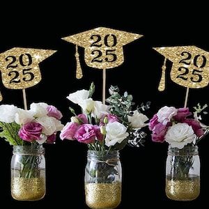 Graduation centerpiece grad centerpiece class of 2025 gold centerpiece graduation party grad decor congrats centerpiece grad party decor