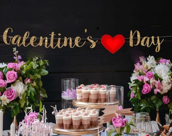 Glitter Galentine's Day Banner: Valentine Friends Party Decor
