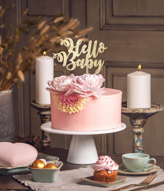 Hola Torta De Bebe Topper Oro Topper De La Revelacion De Etsy