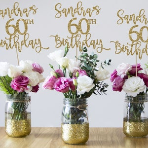 Gold Glitter 60th Birthday Centerpiece - Cardstock Party Decor