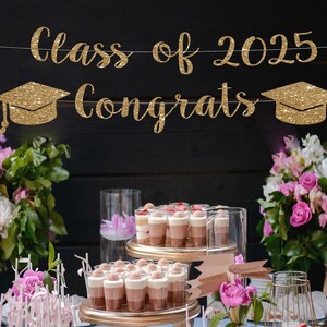 Class of 2025 congrats banner gold banner grad party decoration high school graduation graduation backdrop congrats graduate banner