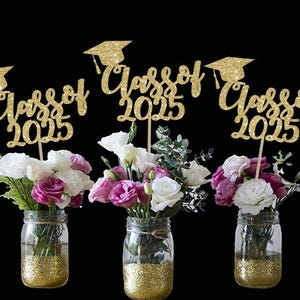 Graduation centerpiece grad centerpiece class of 2025 gold centerpiece graduation party grad decor congrats centerpiece grad party decor