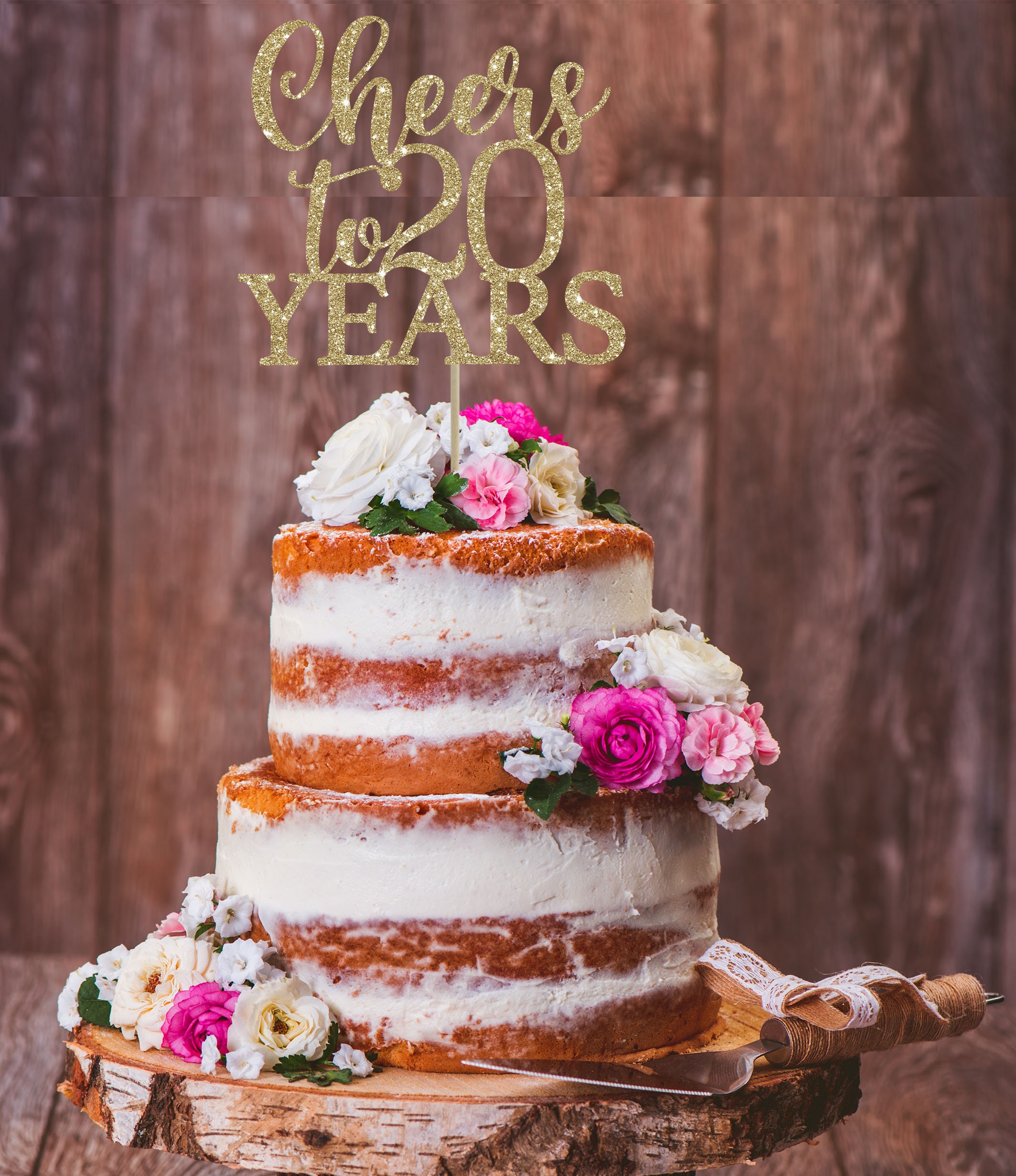 Cheers to 20 years Cake Topper elegante de madera para tarta de feliz  cumpleaños, personalizado, para hombres y mujeres, cualquier edad, nombre