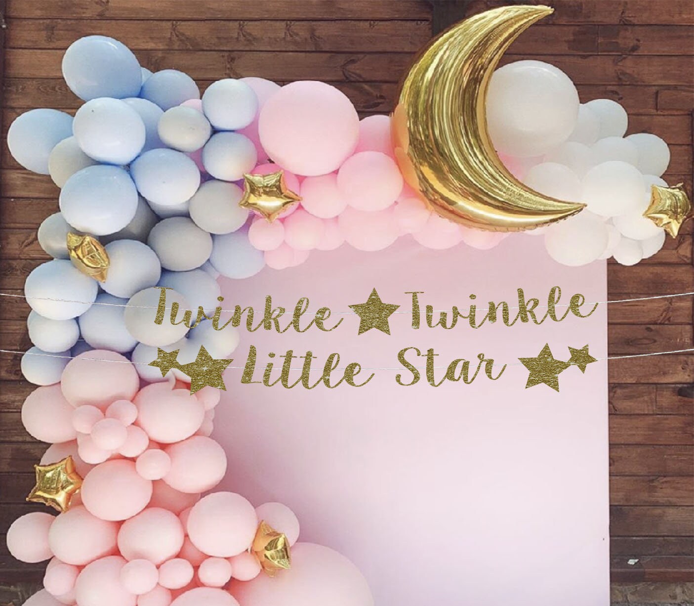LINGTEER Twinkle Twinkle Little Star Glitter Banner - Baby Shower & First Birthday Party Decor (4.2ft + 3.7ft)