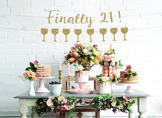 21st Birthday Banner: Gold Party Decor, Finally 21 Israel