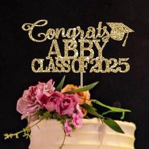 Personalized Graduation Cake Topper: Gold Class of 2025 Party Decor
