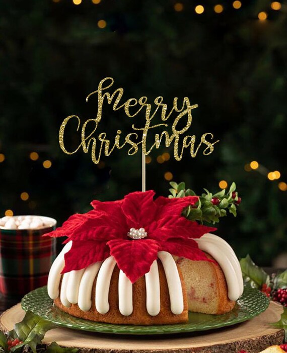 Merry Christmas Cake Toppergold Christmas Cake Etsy