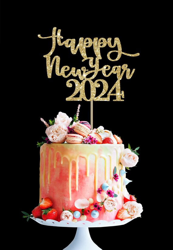 Happy New Year, Cake Topper,gold New Year Cake Decoration,gold Cake Topper,  Happy New Year 2024, New Year 2024, Cake Decor, New Year Eve 