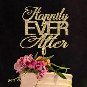 Gold Glitter &#39;Happily Ever After&#39; Cake Topper: Wedding & Bridal Shower