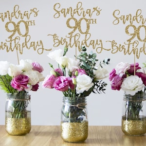 90th Birthday Centerpieces 90th Centerpieces 90th Birthday Party 90th  Birthday Decor Gold 90th Birthday Party Decorations 90th Party Decor 