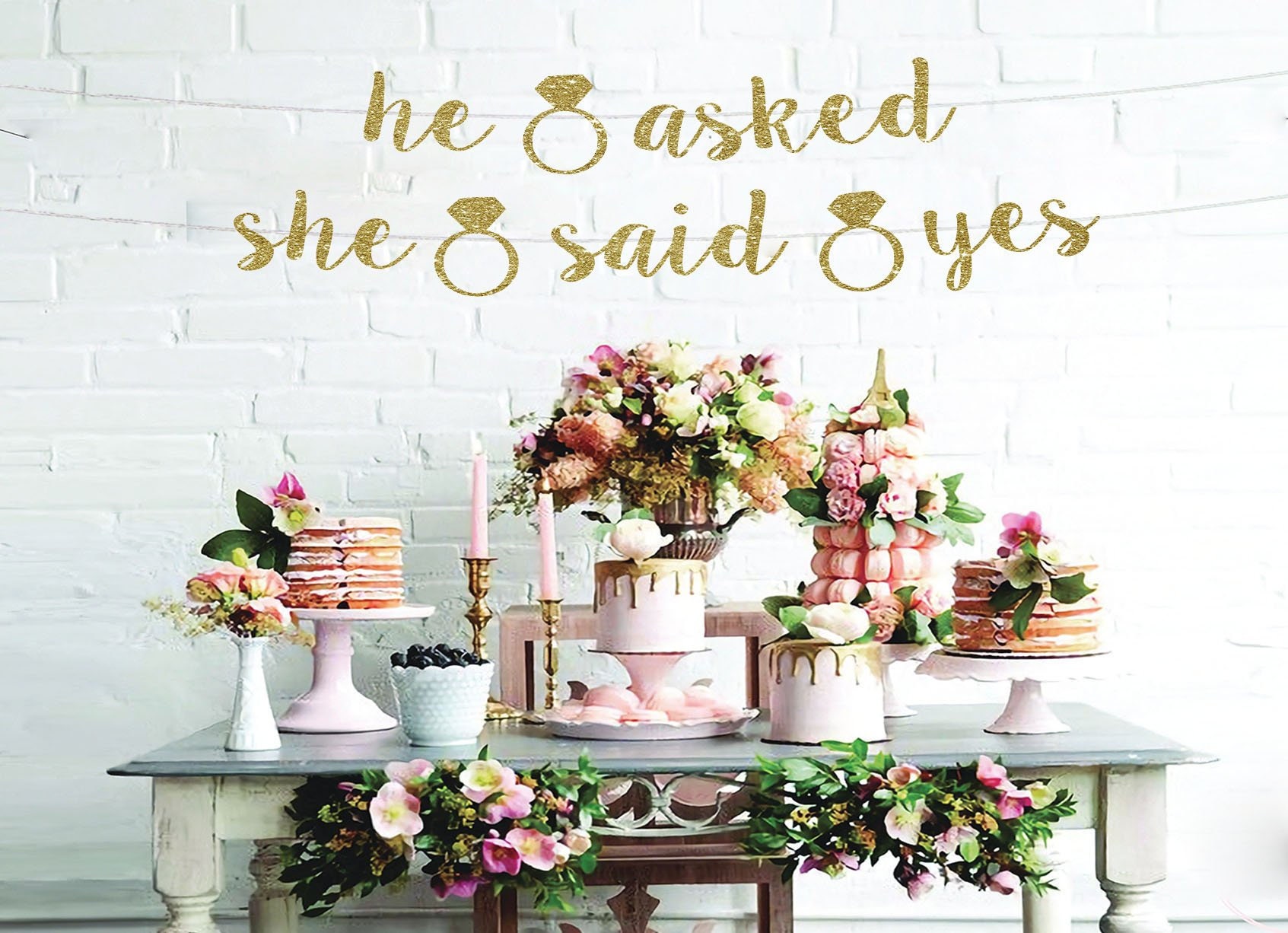 He Asked She Said Yes Banner Bridal Shower Engagement Party Bachelorette Decor Photo Props Engaged