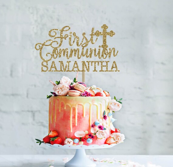First Communion Cake Topper God Bless Holy First Communion Etsy