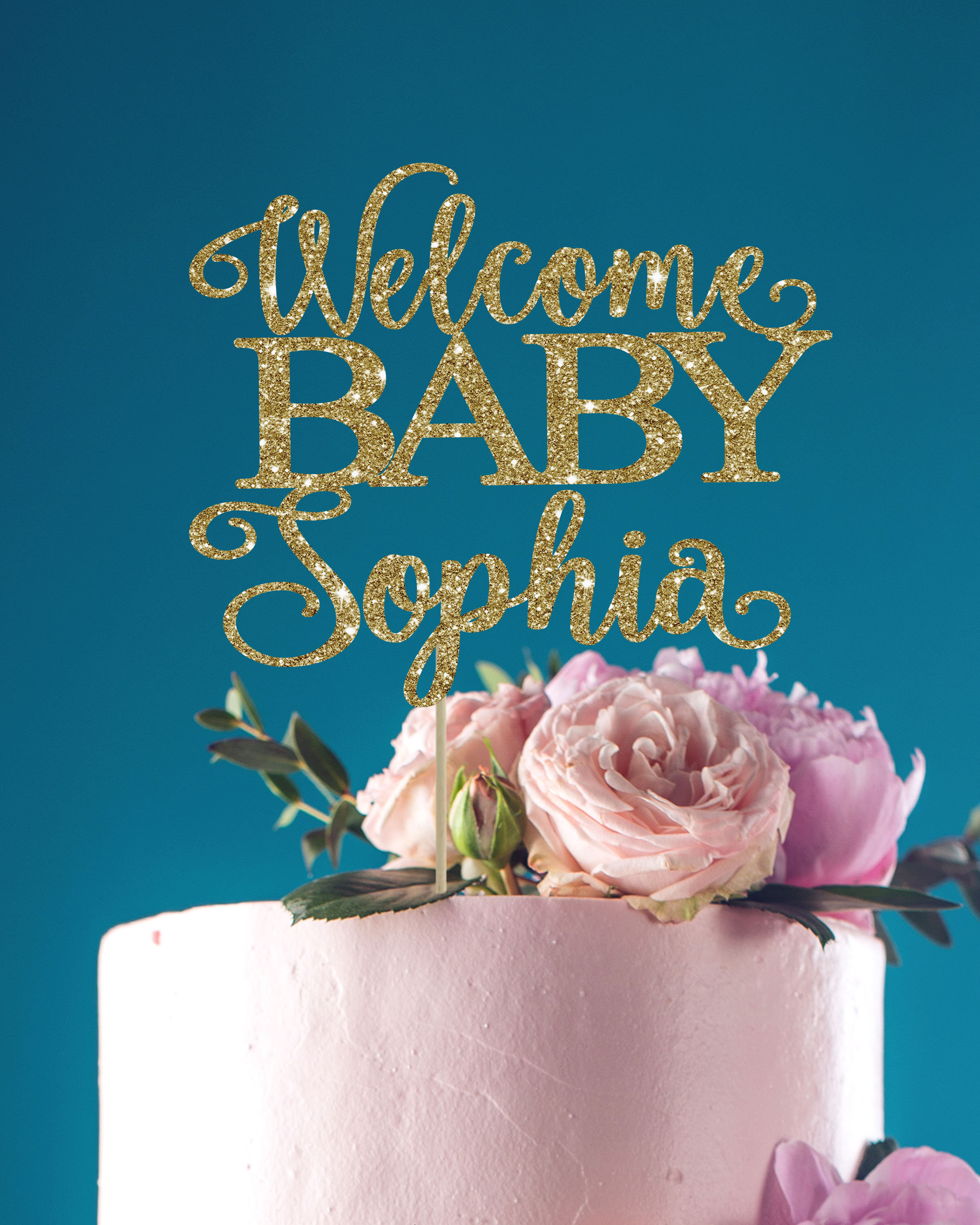 Gold Glitter Welcome Baby Cake Topper: Baby Shower Decor - Etsy