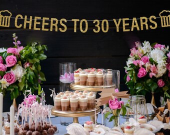 Cheers to 30 Years Banner: Glitter Milestone Birthday Decoration