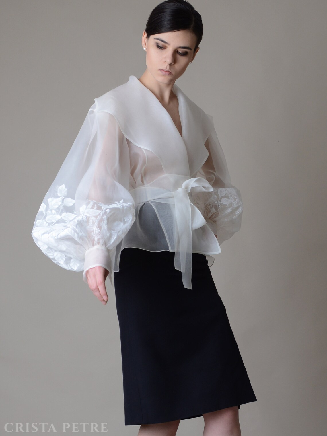 Handbemalte weiße Seide Organza Jacke Seide Organza Bluse | Etsy