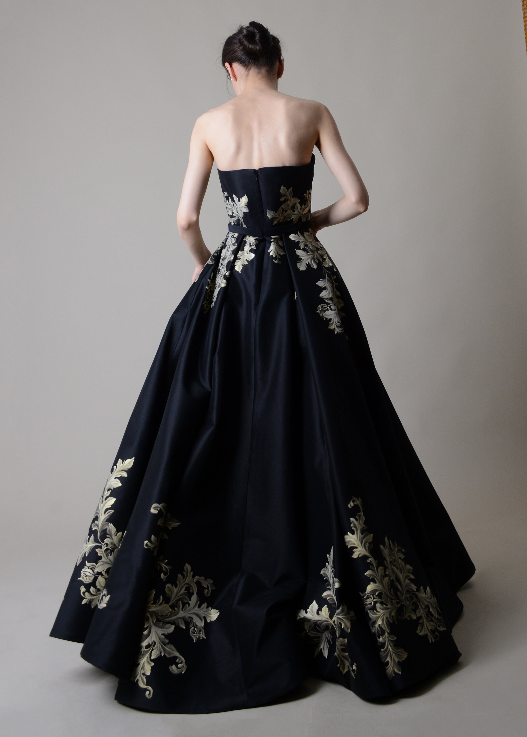 Hand painted silk taffeta gown Corset 