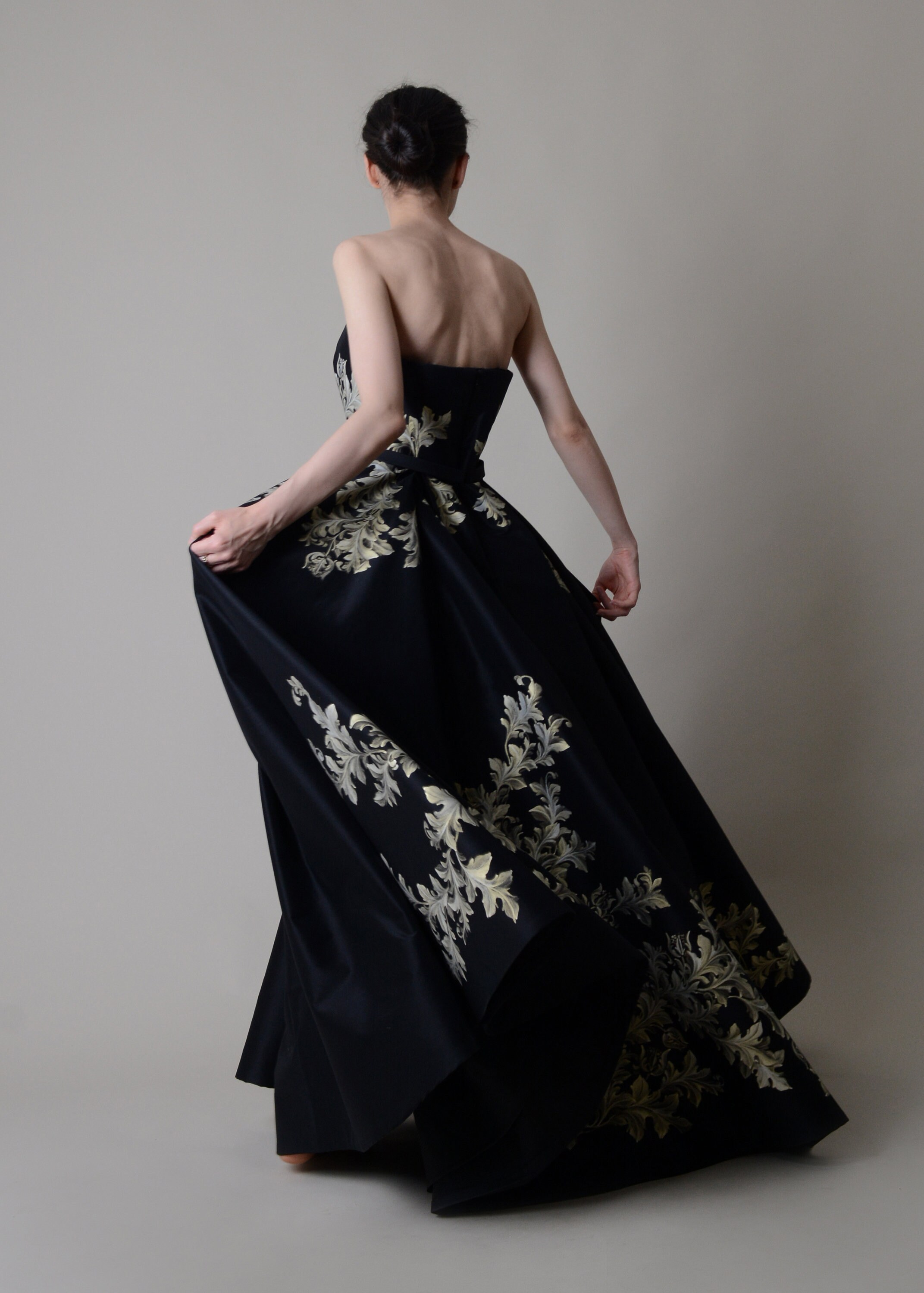 Hand painted silk taffeta gown Corset 