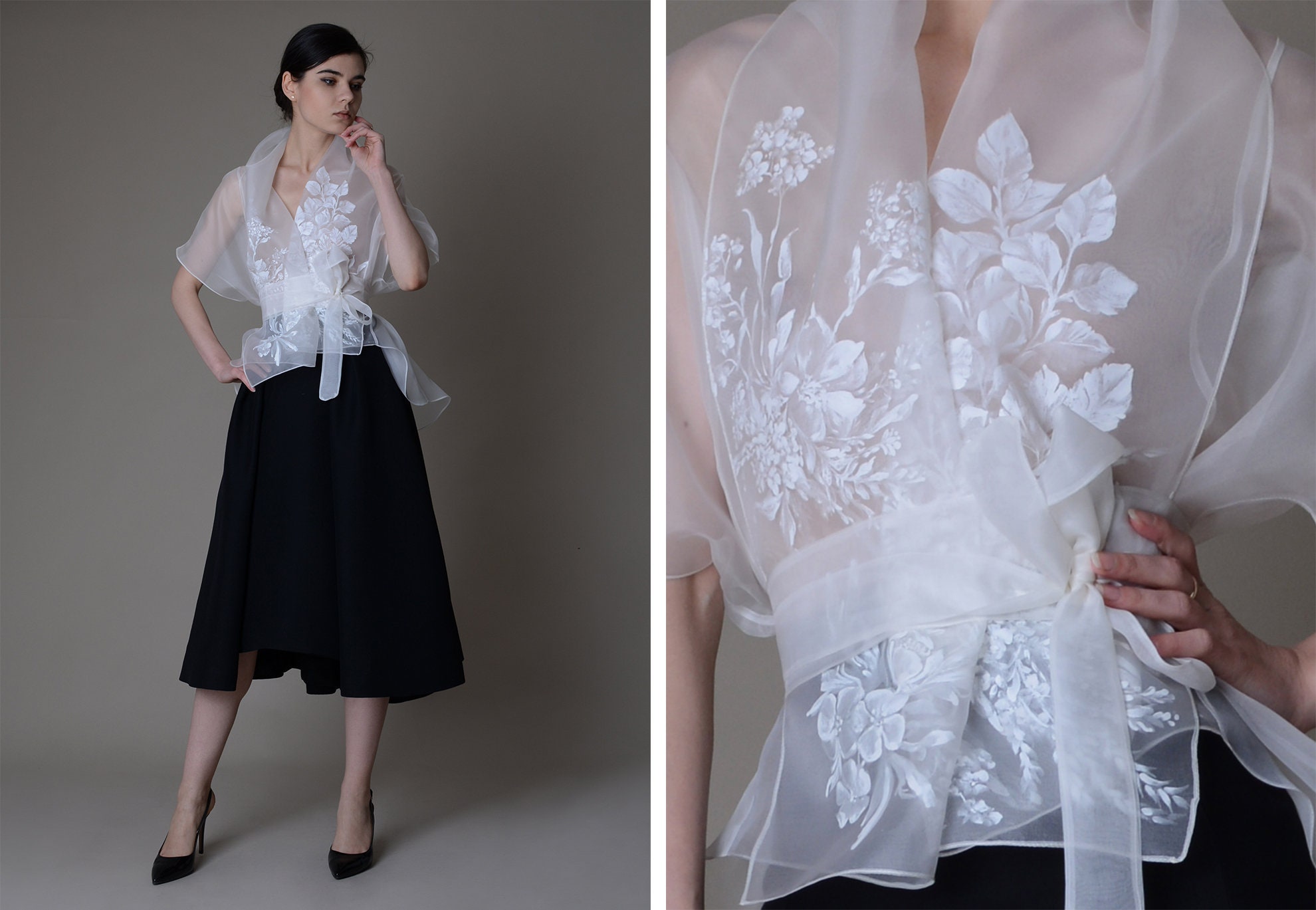 Silk Organza Blouse With Hand Painted Details Organza Jacket - Etsy UK