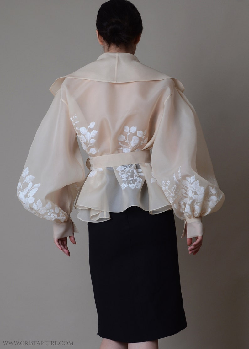 Hand Painted Organza Jacket Silk Organza Blouse Elegant Etsy