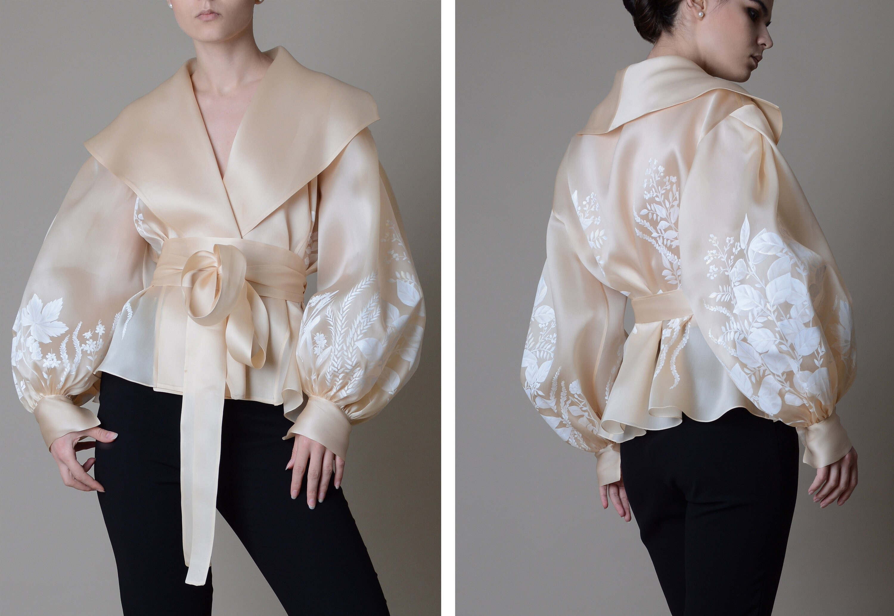 Hand painted organza jacket Silk organza blouse Elegant | Etsy