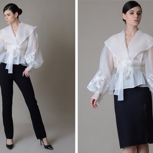 Handbemalte weiße Seide Organza Jacke Seide Organza Bluse | Etsy