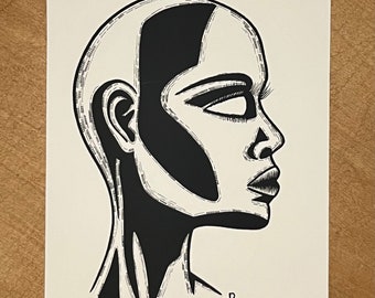Pen and Ink Print, Pen and Ink Profile, Signed Fine Art Print, Giclée Print, 5x7
