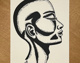 Pen and Ink Print, Pen and Ink Profile, Signed Fine Art Print, Giclée Print, 5x7