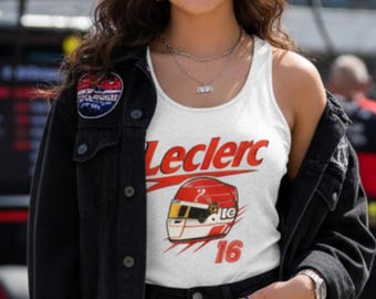 Camiseta de tirantes para mujer inspirada en Leclerc – n.° 16 para aficionados al automovilismo