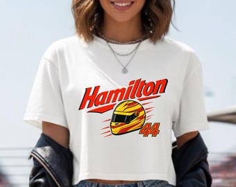 Hamilton-inspiriertes Vintage-Crop-Top | #44 Motorsport-Grafik-T-Shirt | Rennsport-Ästhetik | Damen-Streetwear