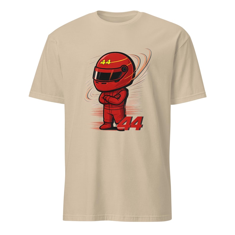 Detail shot of the printed "44" number accent and surrounding motion lines near the hem area of the shirt.