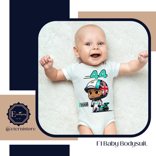 Hamilton Unisex Baby Bodysuit, Miami Formula 1 Baby Short sleeve | Hamilton Baby Tee| F1 Cartoon Drivers |Mercedes F1 | Formula 1 Gift 2024