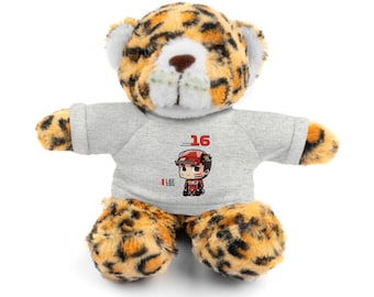 Ours en peluche Leclerc Motorsport – Peluche avec t-shirt inspiré de Leclerc – Cadeau de course n° 16