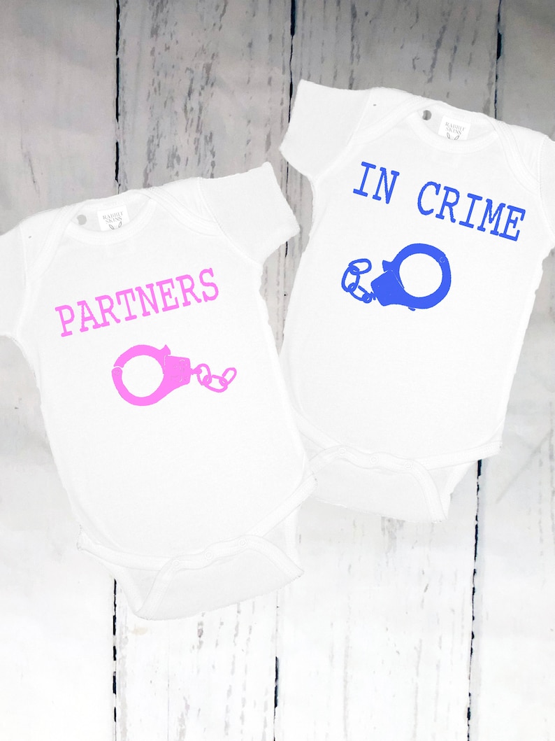 Funny Baby Shirts,Twin infant bodysuit Funny Baby Clothes PARTNERS IN CRIME Funny Infant bodysuit