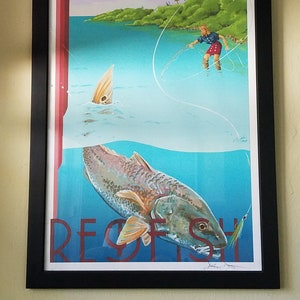 Vintage Style Redfish Fly Fishing Fish Print Sportfishing Poster Original Art